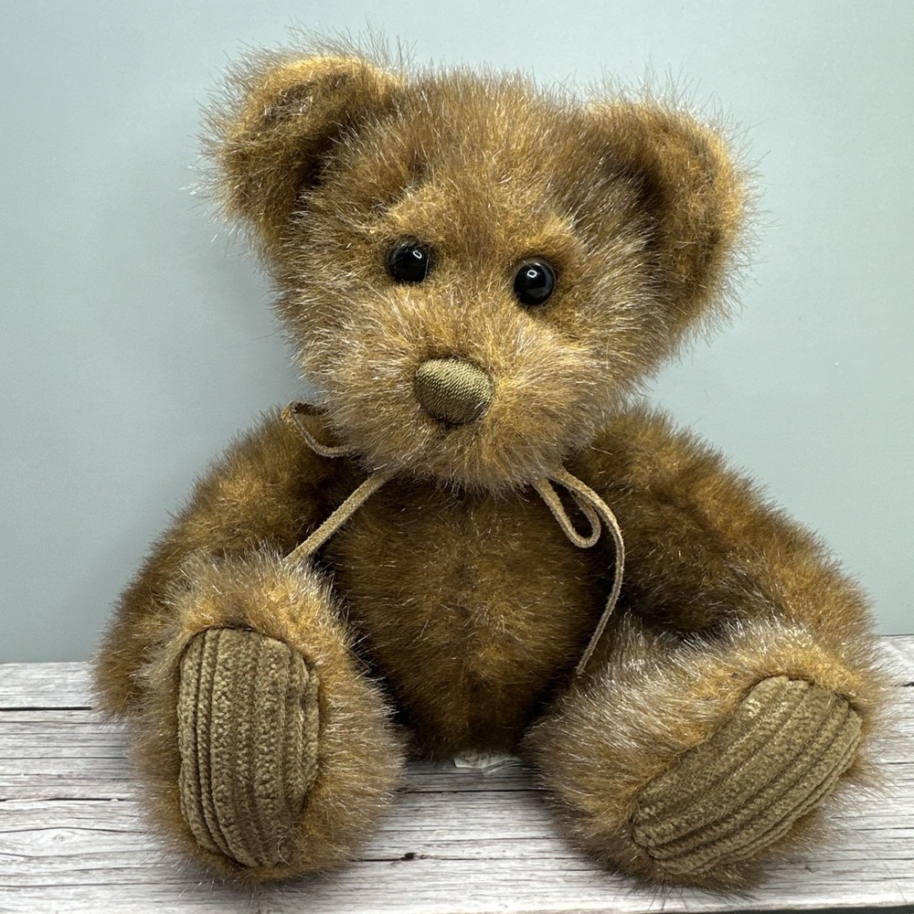 First and Main Minky Sitting Brown Teddy Bear 7" Plush Corduroy Feet Stuffed Toy